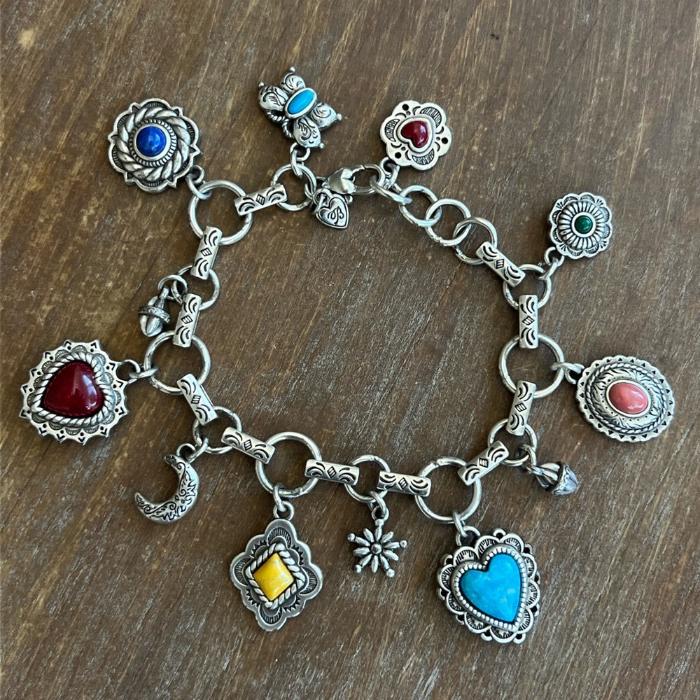 Brighton Enamel Charm Bracelet • Retired Southwestern Hearts Flowers Moon
